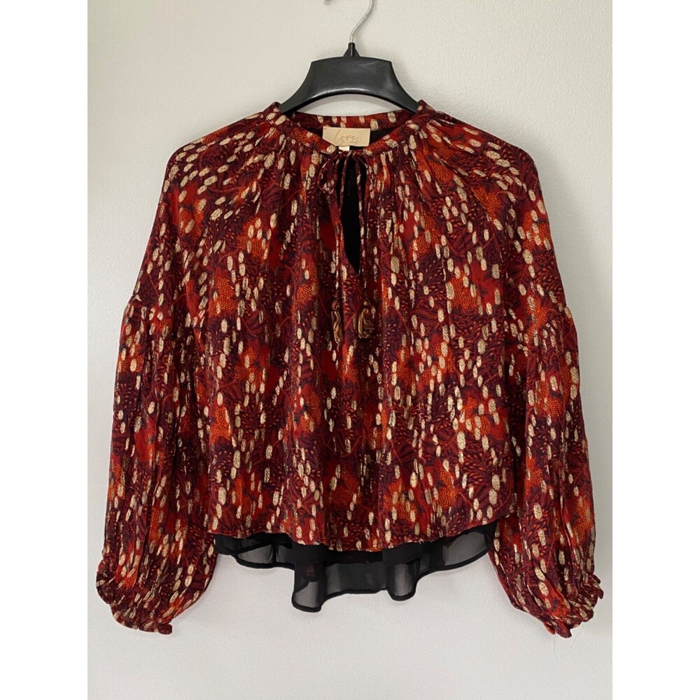 Love The Label Anthropologie Red Metallic Blouse Top Size SP